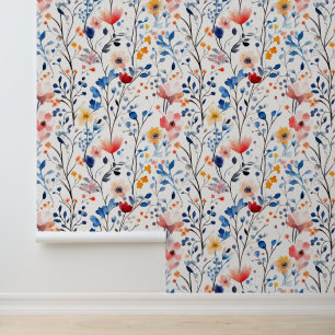 Blaue und weiße Wildblume Tapete