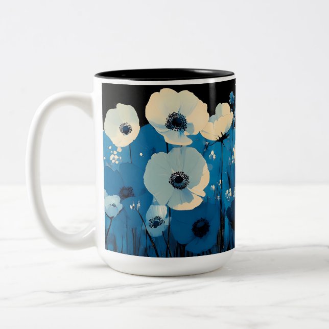 Blaue und weiße Wildblumen Zweifarbige Tasse (Links)