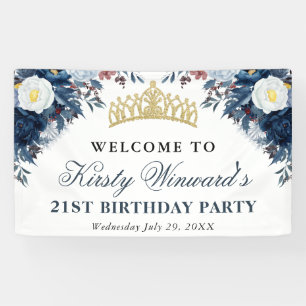 Blaue und Weiße Winterblumen Geburtstag Banner
