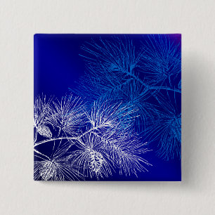 Blaue und weiße Winterkiefer Button