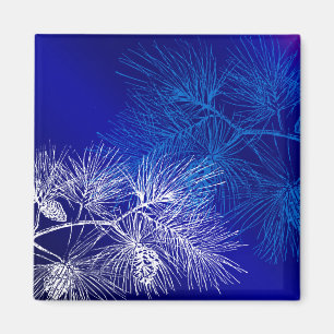 Blaue und weiße Winterkiefer Magnet