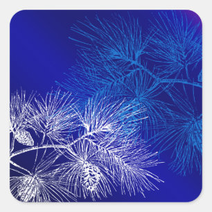 Blaue und weiße Winterkiefer Quadratischer Aufkleber