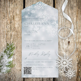 Blaue und weiße Winterschnee Moderner QR-Code All In One Einladung
