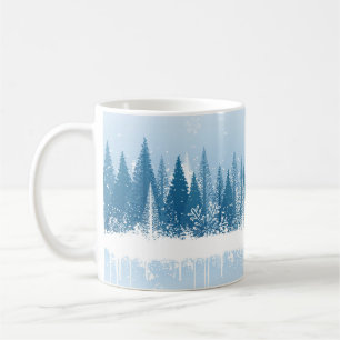 Blaue und weiße Winterwald-Grundierung Kaffeetasse