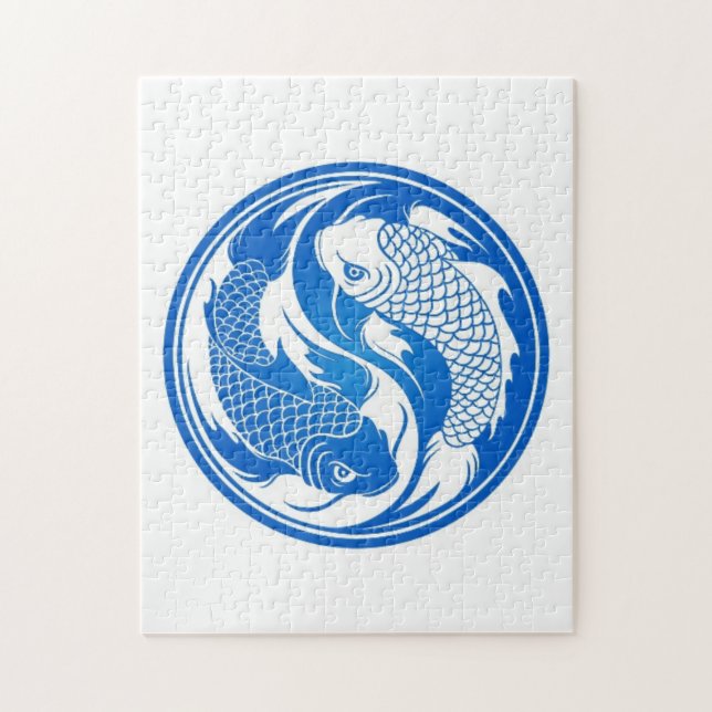 Blaue und weiße Yin Yang Koi Fische Puzzle (Vertikal)