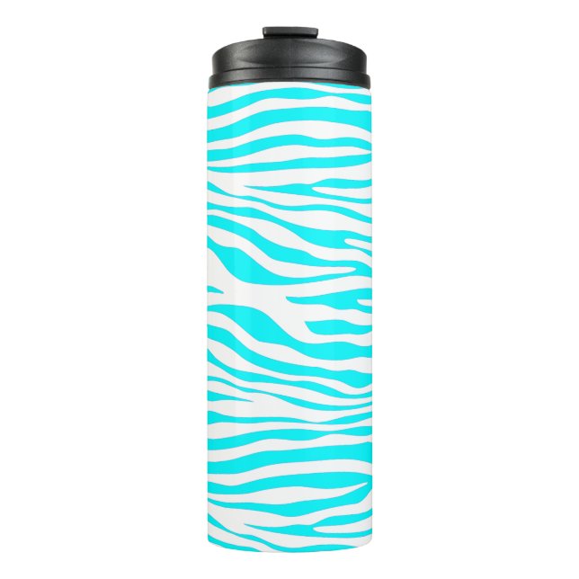 Blaue und weiße Zebrastreifen Thermosbecher (Vorderseite)