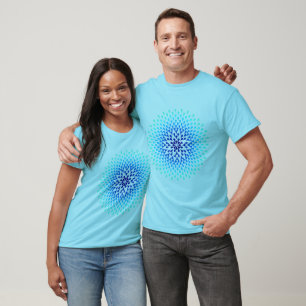 Blaue und zyanische Regentropfen Mandala T-Shirt
