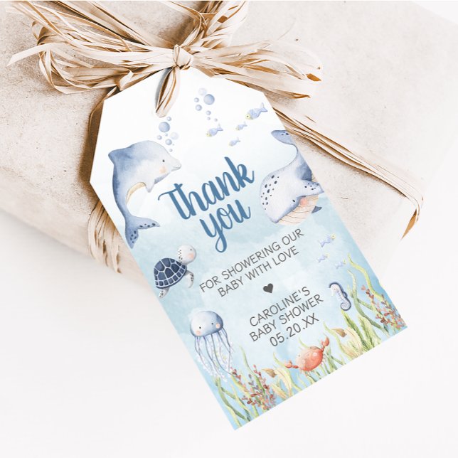 Blaue Unter-dem-Meer-Baby-Party-Geschenkanhänger Geschenkanhänger (Summer Baby Shower Favor Tags)