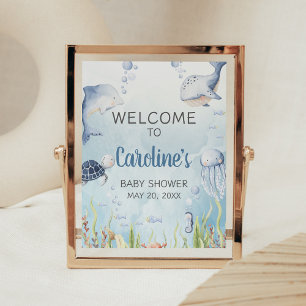 Blaue Unter-dem-Meer-Baby-Shower-Willkommensschild Poster