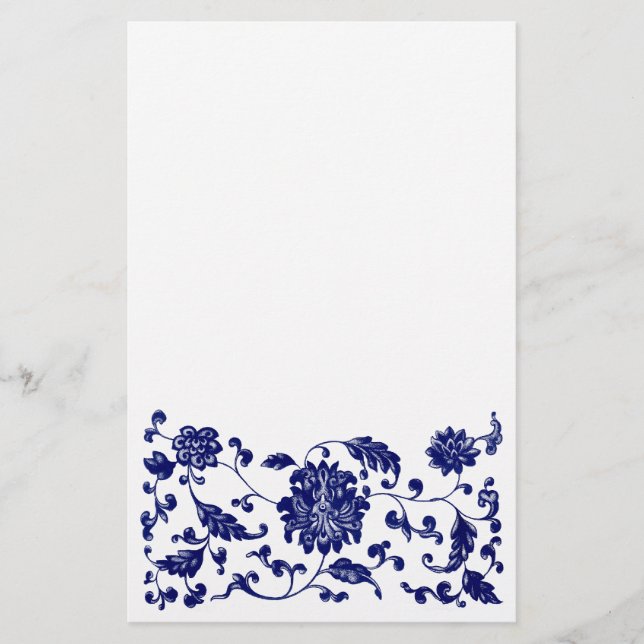Blaue untere mit Blumengrenze Briefpapier (Vorderseite)