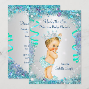 Blaue Unterwasser-Prinzessin Baby Shower Blond Einladung