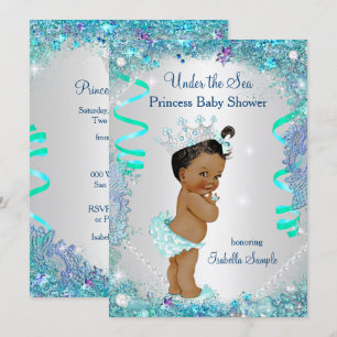 Blaue Unterwasser-Prinzessin Baby Shower Ethnisch Einladung