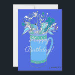 Blaue V2-farbige Happy Geburtstags-Blume in Tasse Feiertagskarte<br><div class="desc">Ein originelles Kunstwerk der Blume Linda Kavalsky,  das den Tag eines Menschen aufheitern lässt!</div>