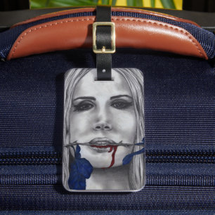 Blaue Vampirfrau mit Rosen im Portrait Goth Art Gepäckanhänger