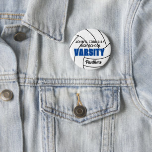 Blaue Varsity-Volleyball-Schulspirit-Anstecknadel Button