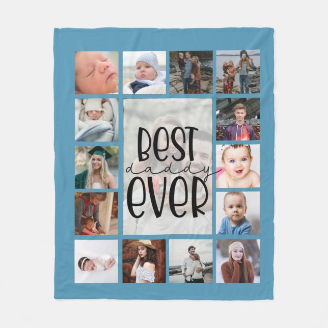 Blaue Väter Tag Foto Collage Fleece Blanket (Vorderseite)