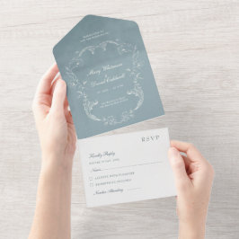 Blaue Velour elegante barocke Ornament-Hochzeit All In One Einladung