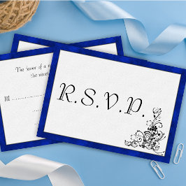 Blaue Velvet, Schwarz-Blüh-Hochzeit RSVP Karte