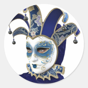 Blaue venezianische Carnivale Maske im Profil Runder Aufkleber
