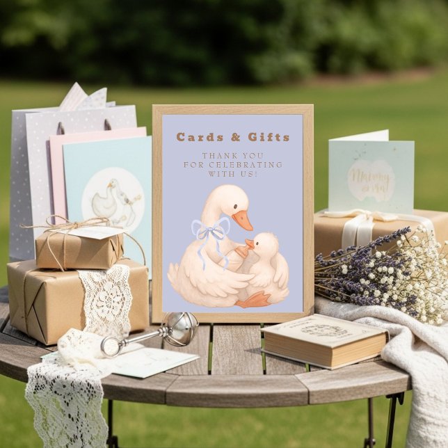 Blaue Verrückte Gans Karten und Geschenke Tischsch (Blue Silly Goose Cards and Gifts Table Sign)
