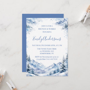 Blaue verschneite Wasserfarbenberge Brunch & Bubbl Einladung