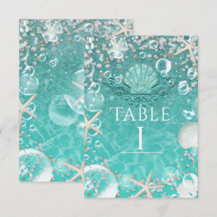 Blaue verzauberte Seesterne und Blasen Tischnummer