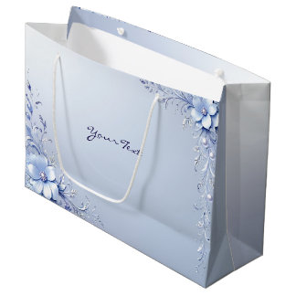 Blaue verzierte Blumen mit Perlen-Geschenktasche Große Geschenktüte
