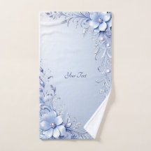 Blaue verzierte Blumen mit Perlen Handtuch-Set