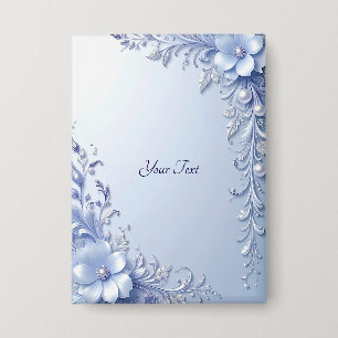 Blaue Verzierte Blumen mit Perlen Knopf Button