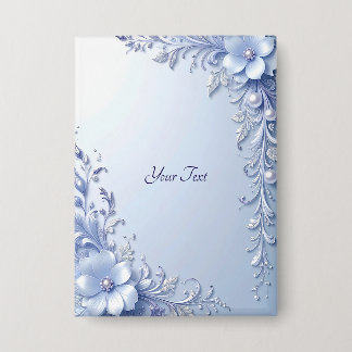Blaue Verzierte Blumen mit Perlen Knopf Button