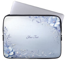 Blaue Verzierte Blumen mit Perlen Laptop-Hülle