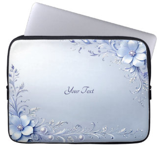 Blaue Verzierte Blumen mit Perlen Laptop-Hülle Laptopschutzhülle