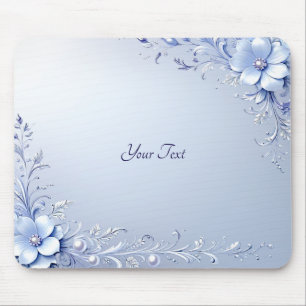 Blaue verzierte Blumen mit Perlen-Mauspad Mousepad