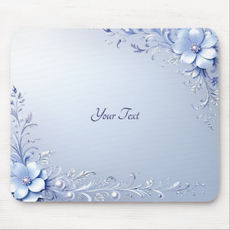 Blaue verzierte Blumen mit Perlen-Mauspad Mousepad