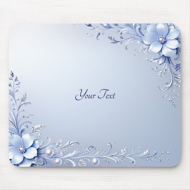 Blaue verzierte Blumen mit Perlen-Mauspad Mousepad (Vorne)