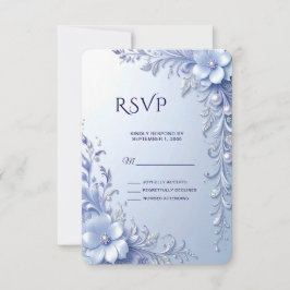 Blaue verzierte Blumen mit Perlen RSVP-Karte RSVP Karte
