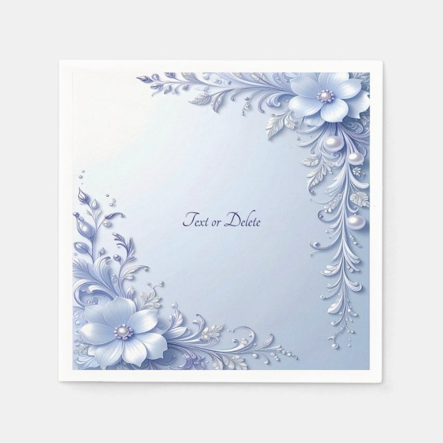 Blaue verzierte Blumen mit Perlen Serviette (Vorderseite)