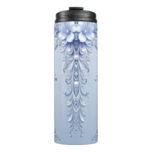 Blaue verzierte Blumen mit Perlen Thermosbecher