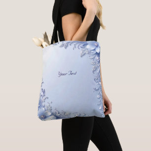 Blaue verzierte Blumen mit Perlen Tragetasche