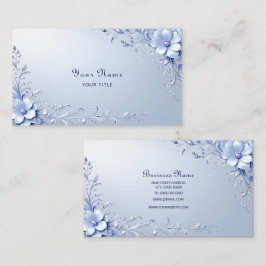 Blaue Verzierte Blumen Mit Perlen Visitenkarte