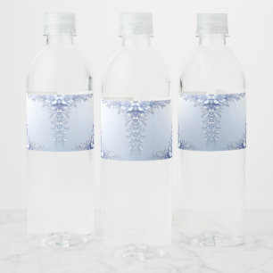 Blaue Verzierte Blumen mit Perlen Wasserflaschenet Wasserflaschenetikett