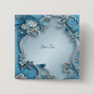 Blaue Verzierte Blumentaste Button