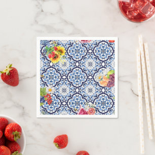 Blaue Verzierte Blütenfrucht Berries Sizilianische Serviette