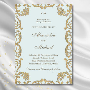 Blaue Verzierte Monogramm Barockfeier Hochzeit Einladung