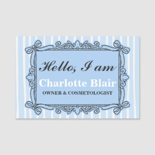 Blaue verzierte Schleife im Vintage-Stil Rahmen He Namensschild
