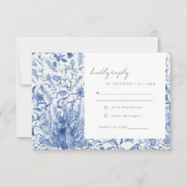 Blaue Verzierte Wasserfarbenblütenhochzeit RSVP Karte