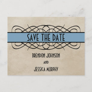 Blaue Verzierung Rand Save-the-Date-Postkarte Ankündigungspostkarte