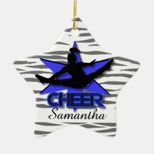 Blaue Verzierung Tiger der Cheerleader Weihnachts Keramikornament