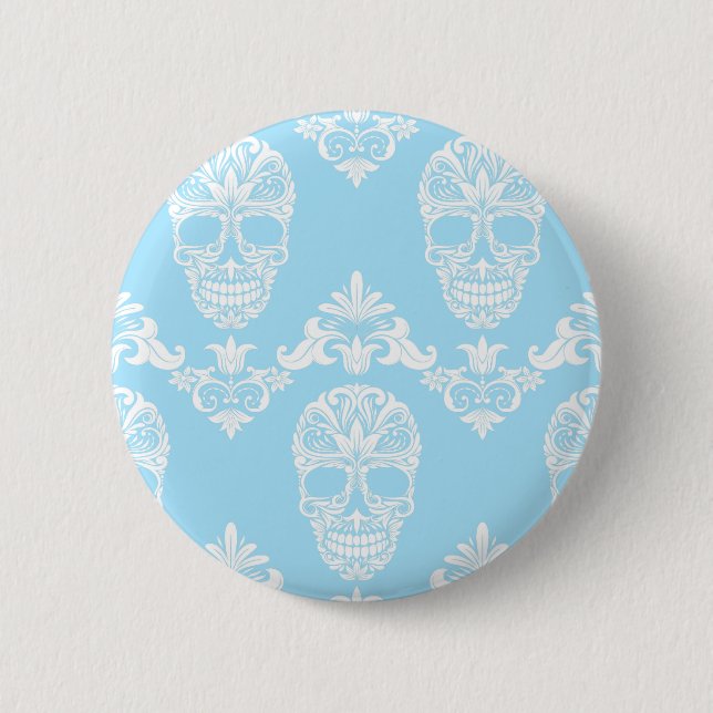 Blaue viktorianische Schädel Button (Vorderseite)
