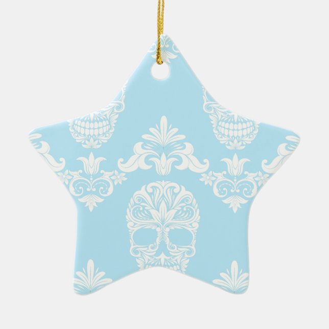 Blaue viktorianische Schädel Keramikornament (Vorne)
